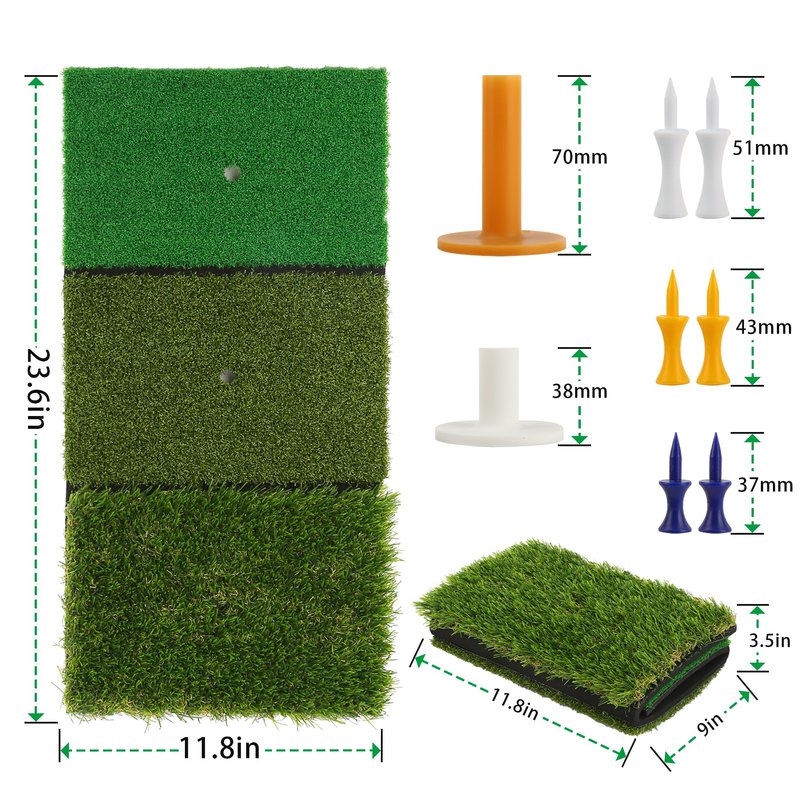 CalmBloom Golf Practice Mat 3-in-1 Turf Golf Hitting Mat for Swing, Putting & Chipping | Portable Golf Training Mat Indoor/Outdoor, Golf Mat with 8 Tees