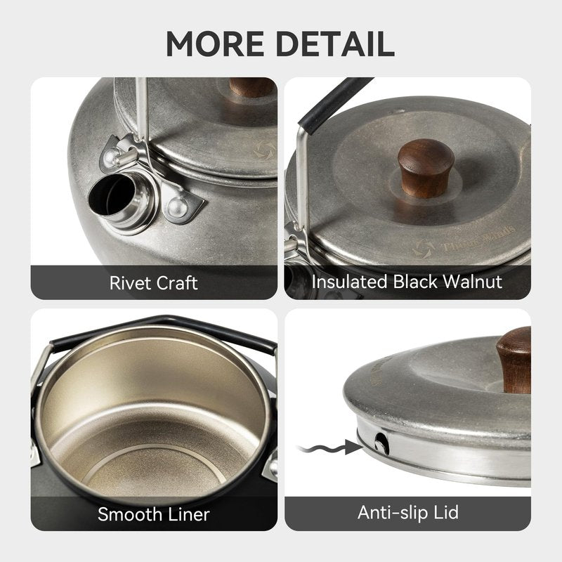 Thous Winds 0.6 Liter Lightweight Stainless Steel Camping Kettle Portable Camp Tea Pot, Outdoor Campfire Use, Retro Silver