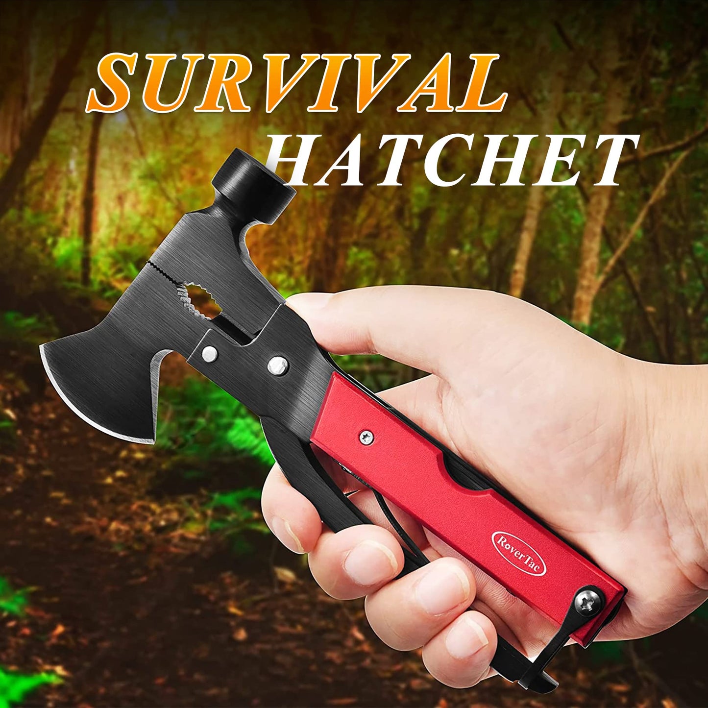 RoverTac Camping Essentials, Multi Tool Axe Hatchet Survival Gear 14-in-1 Multitool Knife Hammer Pliers Saw Bottle Can Opener Screwdriver, Multitool for Camping Hiking Survival, Gifts for Men Him Dad