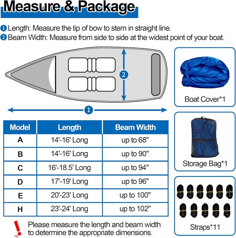Trailerable Boat Cover - Heavy Duty Waterproof Tarp for V-Hull & Fishing Boats | Fits 14'-16' Long, 68" Wide