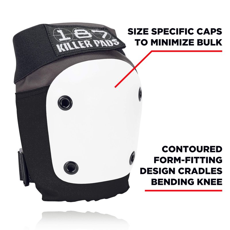 187 Killer Pads Fly Knee Pads - Grey w/White Caps - Large (Grey/White, X-Large)