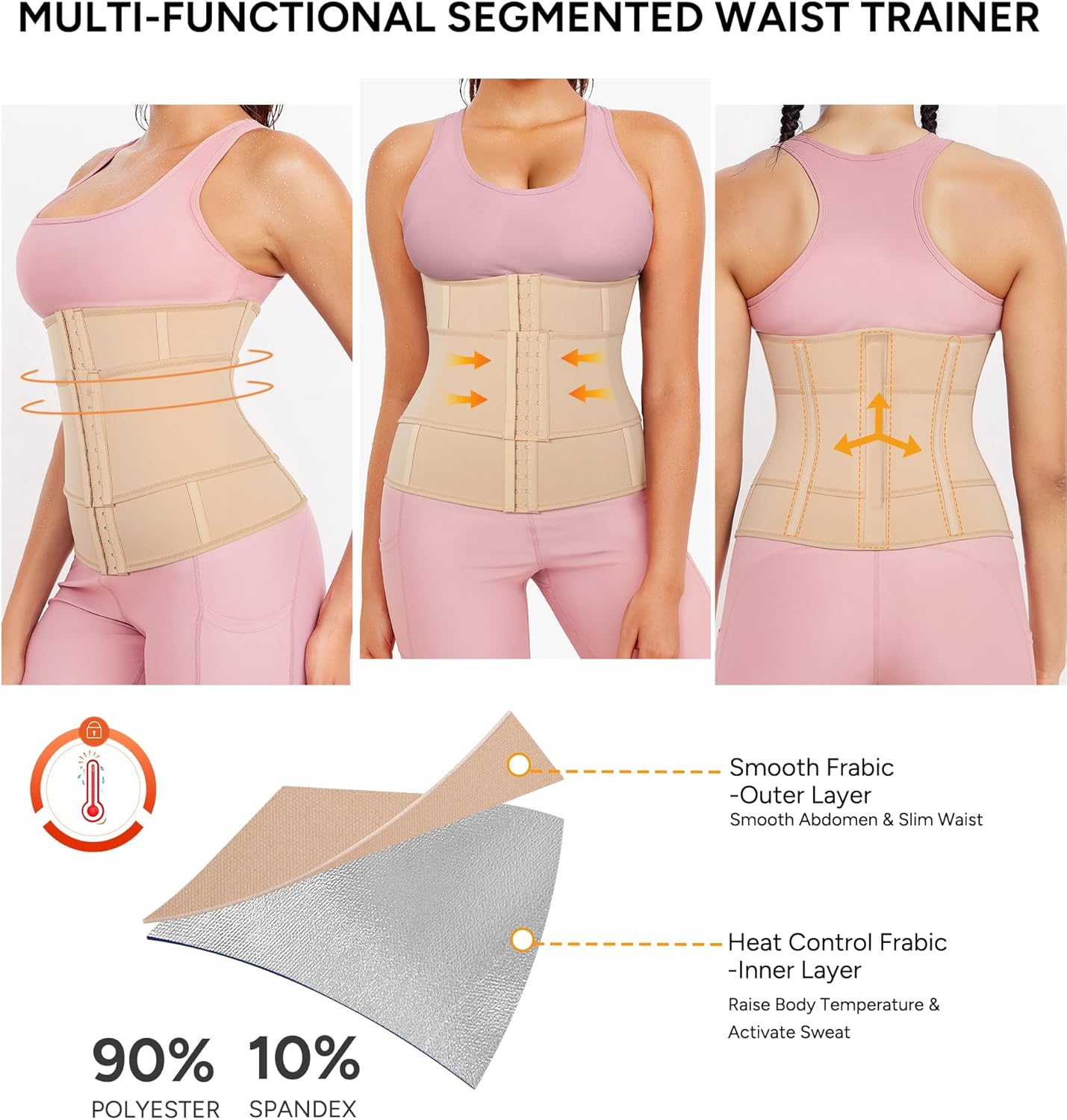 Waist Trainer for Women - Segmented Corset Shapewear & Sweat Trimmer | Adjustable Workout Belt
