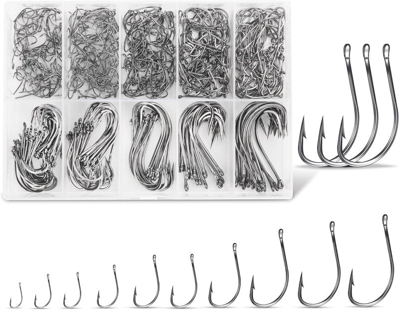 Carbon Steel Fishing Hooks - 500Pcs Circle Hook Assortment for Saltwater & Freshwater Fishing | Ideal for Catfish, Trout, Bass & Octopus