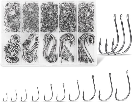 Carbon Steel Fishing Hooks - 500Pcs Circle Hook Assortment for Saltwater & Freshwater Fishing | Ideal for Catfish, Trout, Bass & Octopus