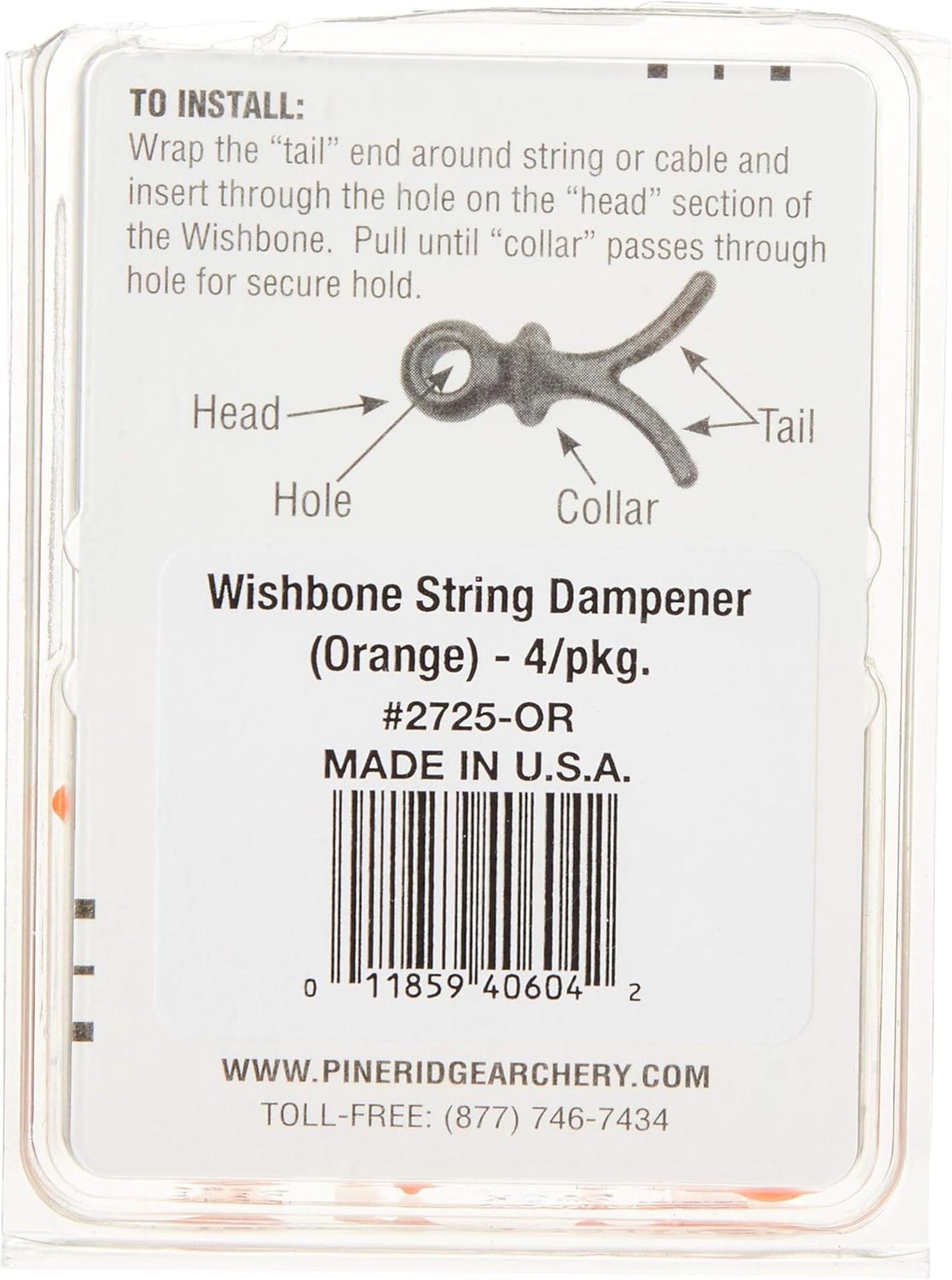 Pine Ridge Archery Wishbone Bow String and Cable Dampener, Orange, 4 Pack