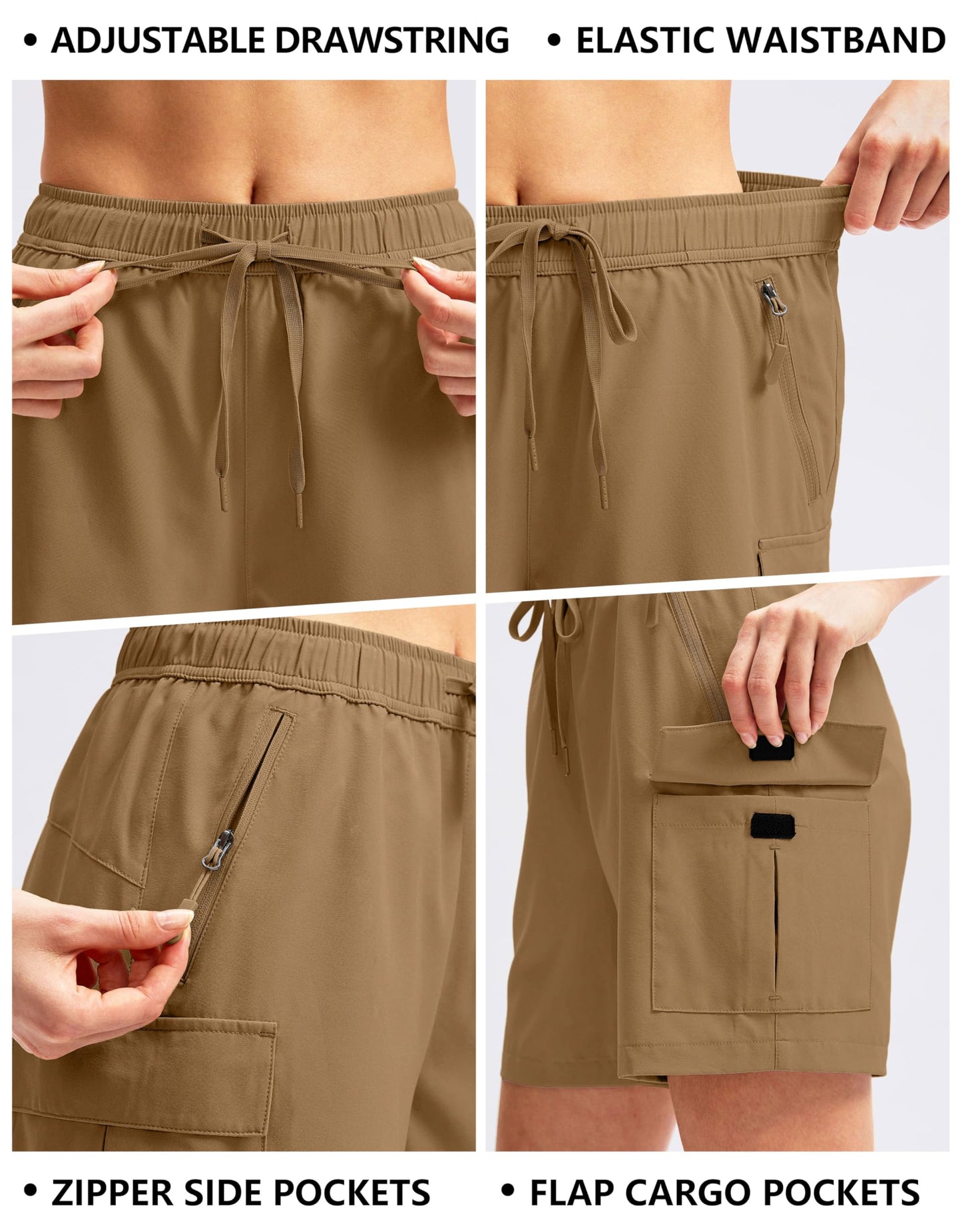 SANTINY Women's 5''/ 7''/9'' Hiking Cargo Shorts Quick Dry Lightweight Summer Shorts for Women Athletic Golf Zipper Pockets(Dark Khaki_XXL)