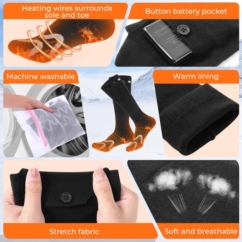 Heated Socks for Men Women - CYFJKG 2 * 5000mAh Rechargeable Battery Electric Socks with 4 Adjustable Heat Settings, Heated Hunting Sock Winter Heated Ski Sock for Cycling/Camping/Fishing/Hiking