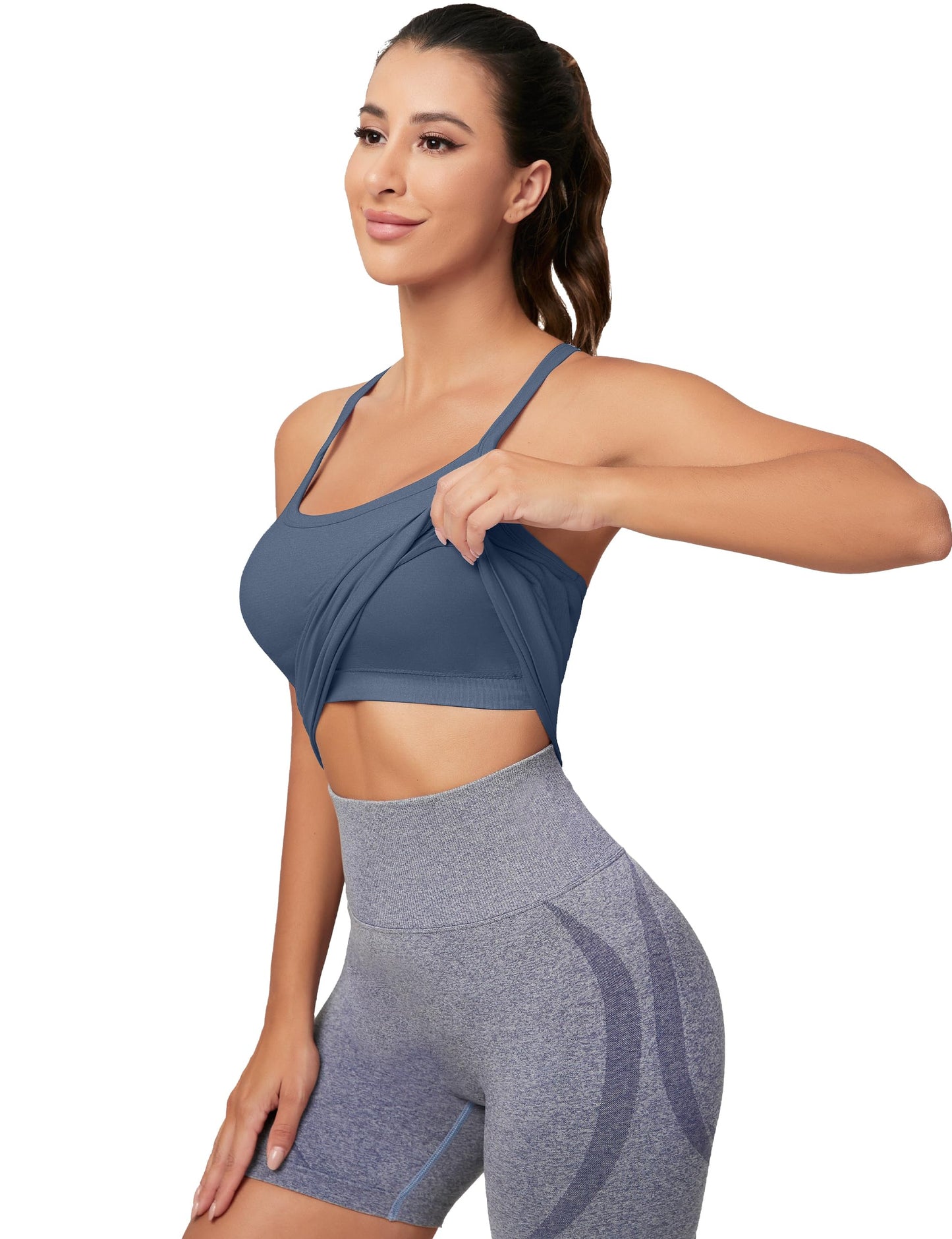 MathCat Workout Tank Tops for Women with Built in Bra, Sleeveless Gym Tops Seamless Racerback Athletic Yoga Shirts Grey Blue