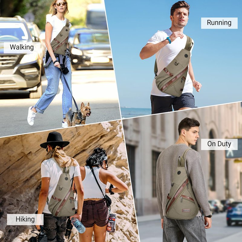WITZMAN Canvas Sling Bag for Men Women Convertible Sling Backpack Crossbody Vintage Chest Bag Travel Casual Daypack（A8003 Army Green）