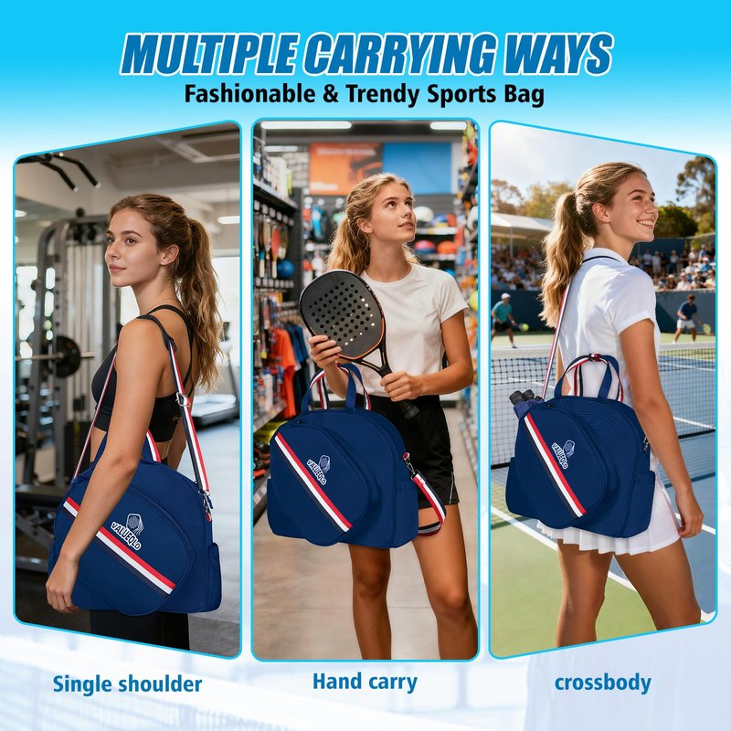 VALUEQLO Tennis Bag for Women with Shoe Compartment & Dry Wet Pocket, Gym Tote Bag Holds 2-3 Pickleball Paddles, Water Resistant Adjustable Strap Sports Bag Duffle Bag for Tennis, Pickleball, Travel