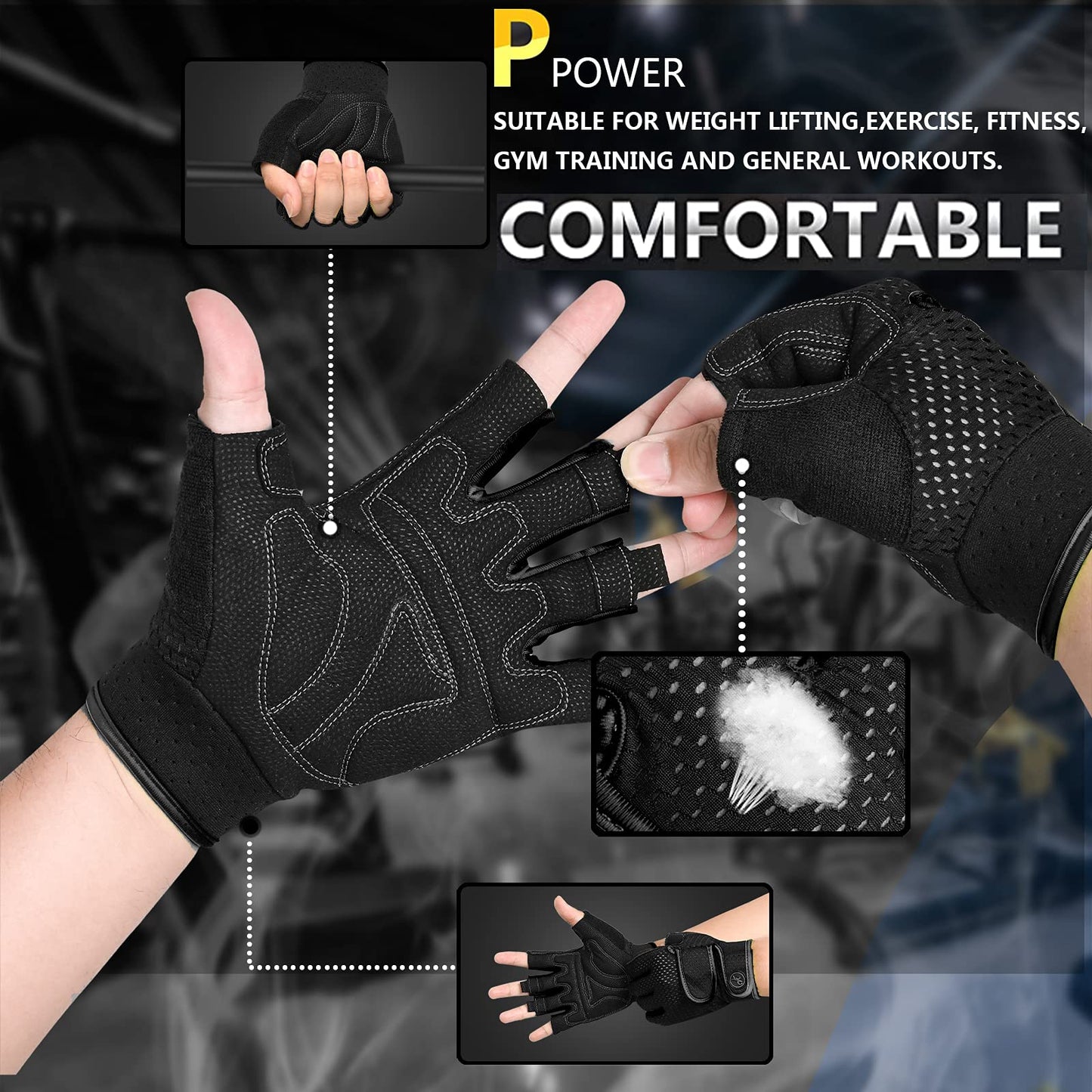 MOREOK Workout Gloves Padded Weight Lifting Gloves for Men/Women, [3MM Gel] Fingerless Grip Gym Gloves Fitness Gloves Black-XXL