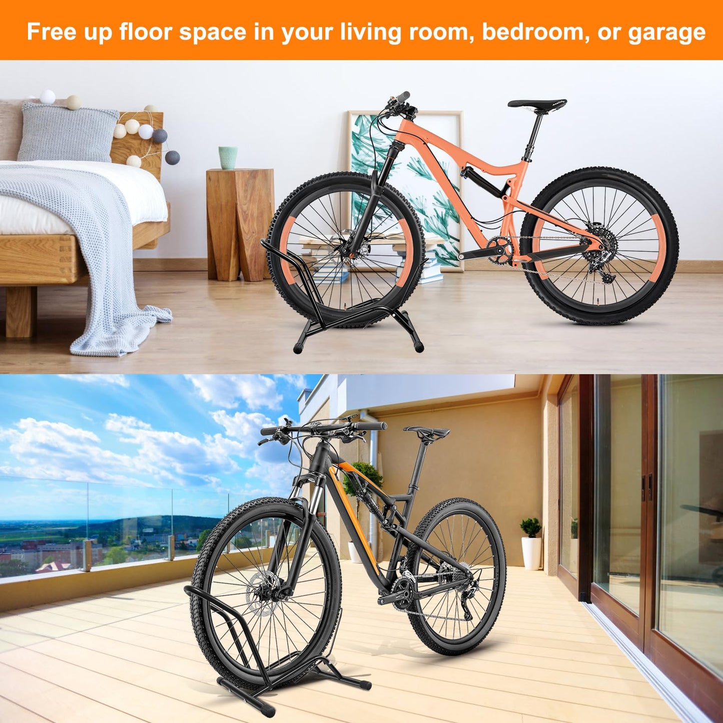 Bike Floor Stand Bikes Bicycle Rack for Outdoor and Indoor,Front And Rear Wheel Storage Bicycle Freestanding Parking Stand Holder Fit for 16"-29" Kid's/Mountain/Road Bikes,Heavy Duty Metal,Adjustable