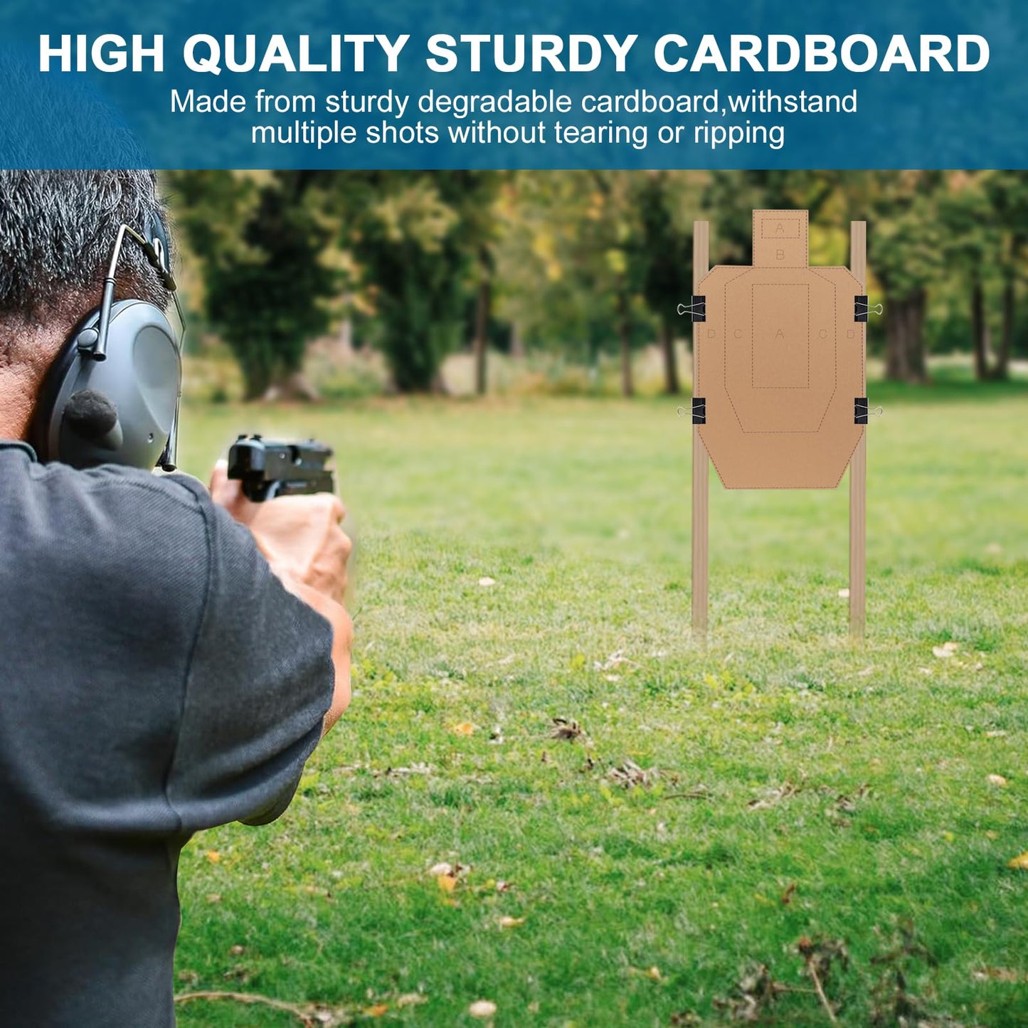 Shooting Targets – 30x18 Inch Cardboard Targets with 4 Clips – Heavy-Duty Corrugated for Pistol & Rifle Practice – Pre-Marked Scoring Zones for Range & Training Use