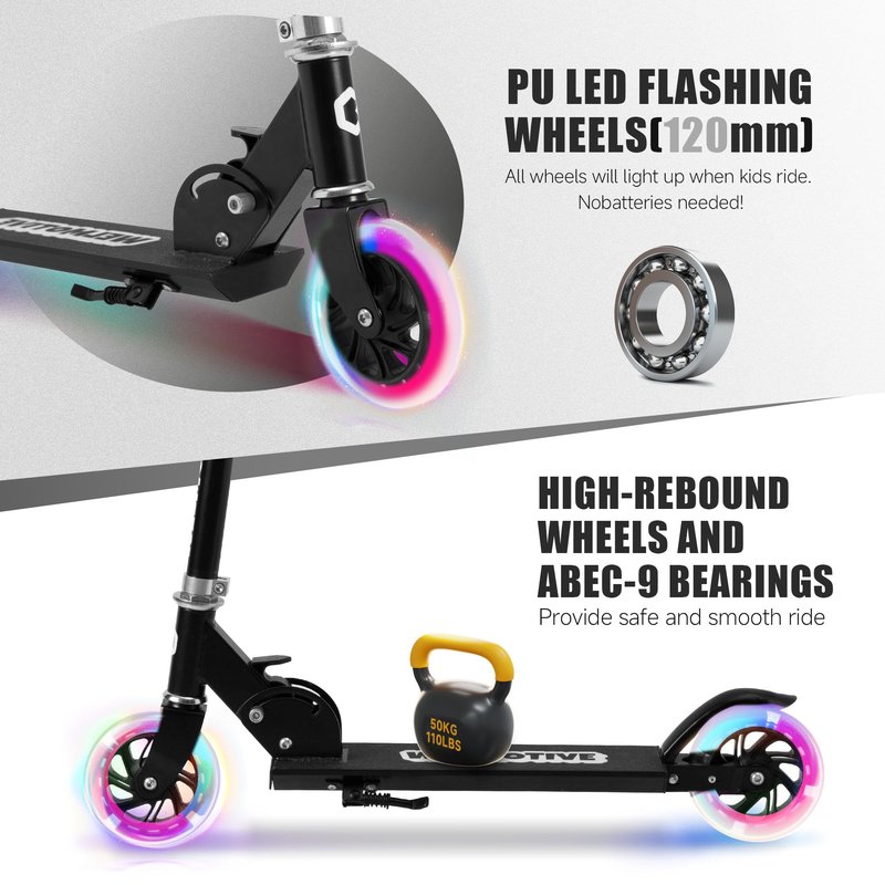 Kick Scooter for 3+Years Old Boys & Girls Lightweight, Foldable, Aluminum Frame, and Adjustable Handlebars, Rear Brake, and Flashing Light up Wheels