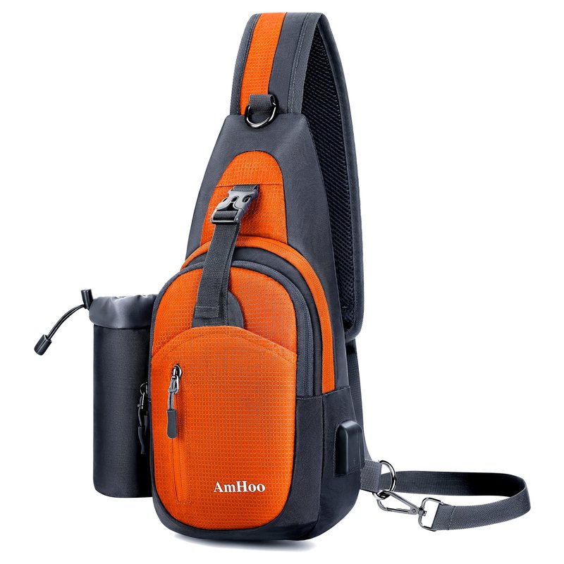 AmHoo Sling Backpack Chest Shoudler Crossbody Bag Water Resistant Hiking Daypack Small Orange