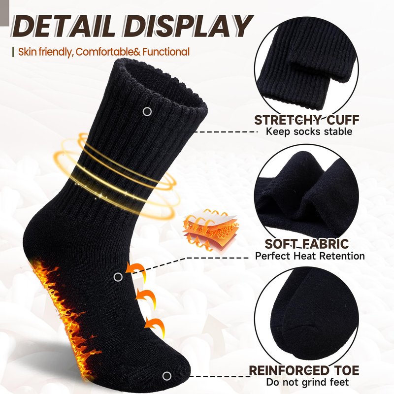 Eyean Men Merino Wool Socks Thermal Hiking Winter Ski Warm Thick Cozy Boot Socks 4 Pairs (Black)