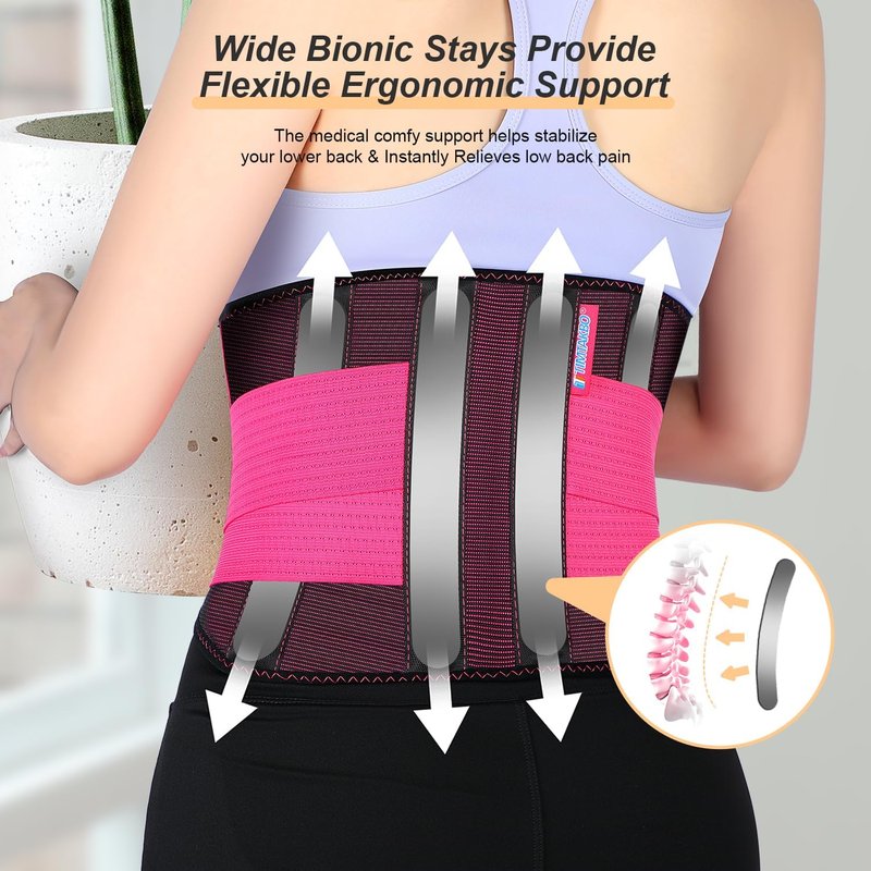 2.0 Version Lower Back Brace for Pain Relief, Back Brace for women Lifting at Work, Back Brace for Herniated Disc and Sciatica, Back Support Belt for Women (Red,S/M Fits 26"-32"Belly Waist)