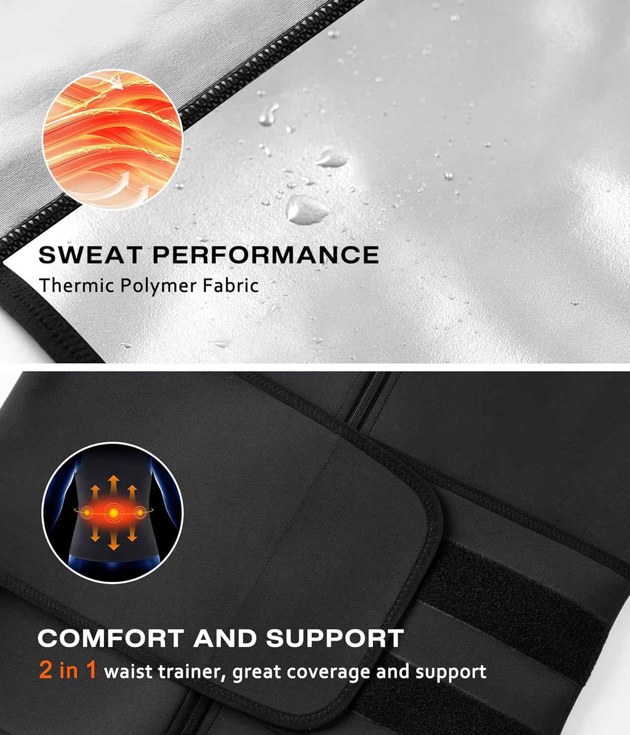 Sauna Suit for Men - 2 in 1 Waist Trainer & Sweat Band for Stomach | Fitness Shirt
