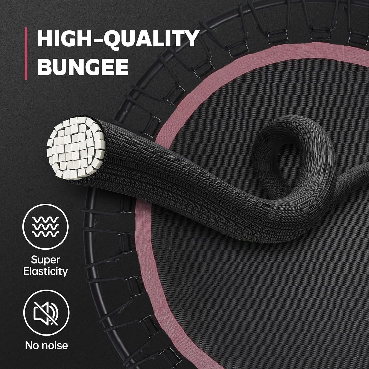 Mini Trampoline for Adults - Heavy-Duty 40" Silent Rebounder with 30 Bungees | Indoor Workout Equipment