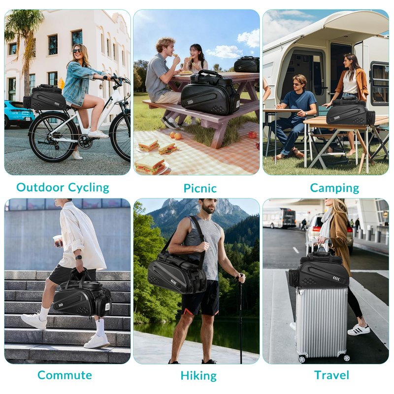 Axiniu 40L Capacity Rear Bike Rack Bag, Hard Shell Bike Rack Bag, Bikes Trunk Bags, Ebike Battery Bags, Multifunction Large Pannier for Bicycle, Bicycle Backpack for Ebike, Travel, Commuting,Black