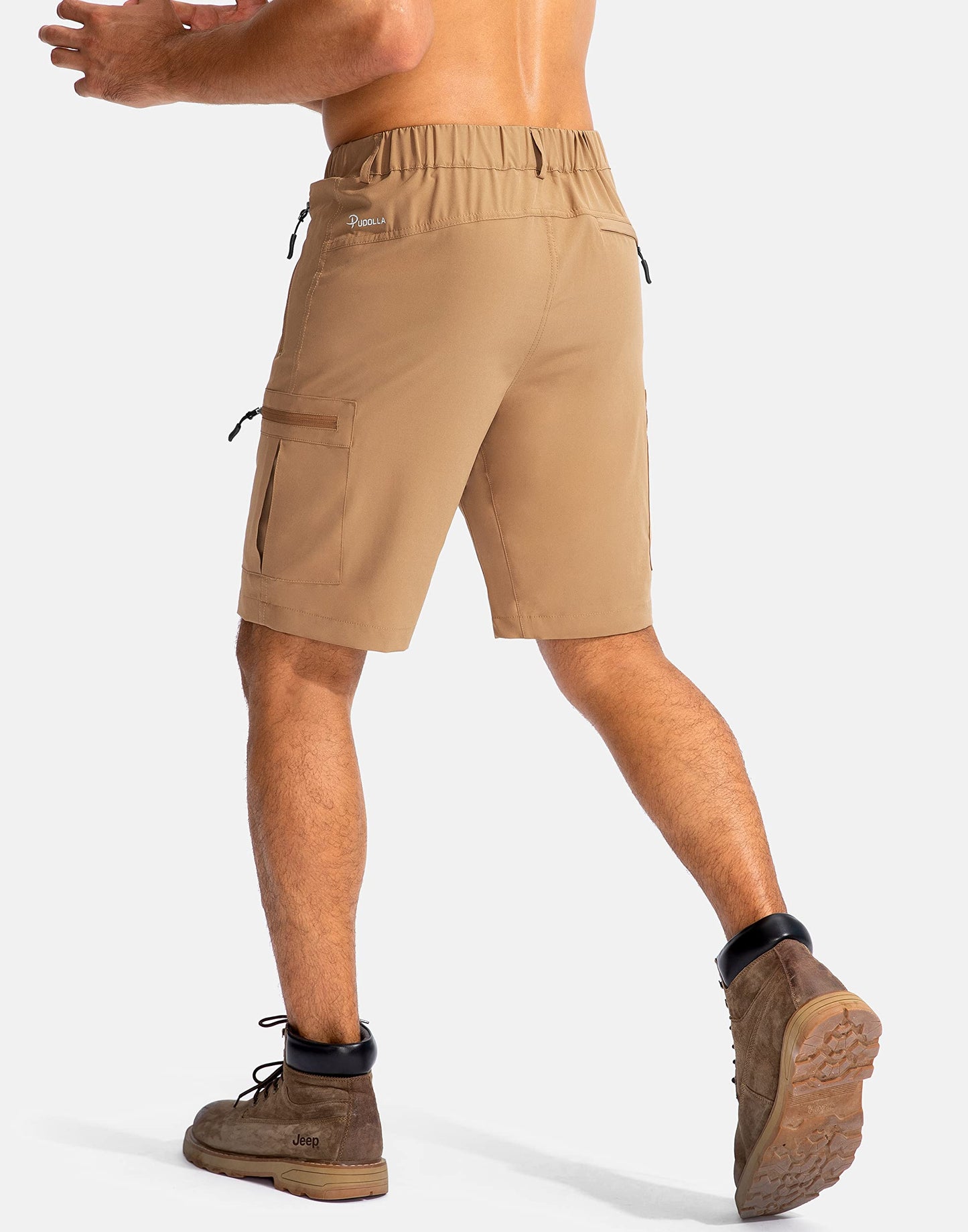 Pudolla Men's Hiking Cargo Shorts 9" Lightweight Outdoor Work Shorts for Men Travel Golf Camping Casual with 5 Zipper Pockets(Dark Khaki XX-Large)