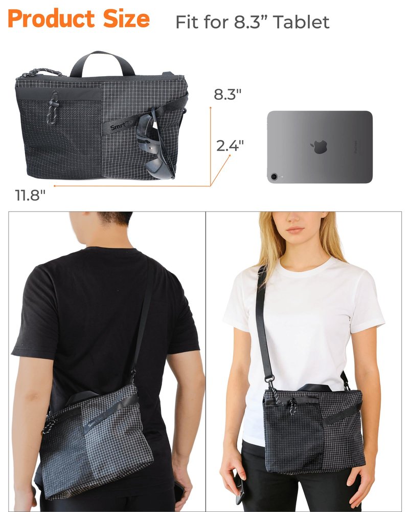 Sling Bag for Men Women, Compact Crossbody Bag with Water Bottle Holder, Water Resistant Small Shoulder Pack for Travel, Commute, Day Trip, Fits Mini Tablets up to 8.3", Anti-Theft Chest Pack