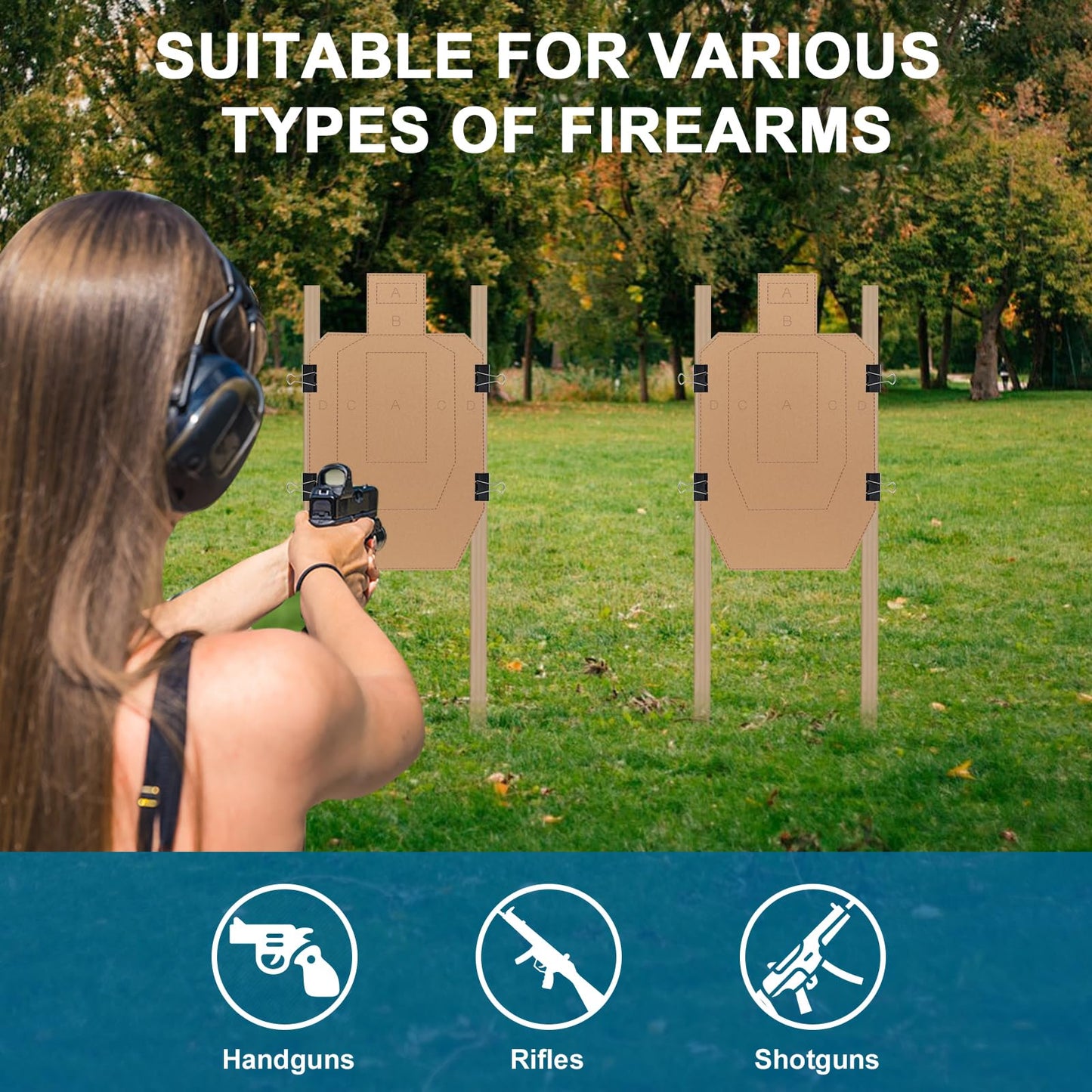 Shooting Targets – 30x18 Inch Cardboard Targets with 4 Clips – Heavy-Duty Corrugated for Pistol & Rifle Practice – Pre-Marked Scoring Zones for Range & Training Use