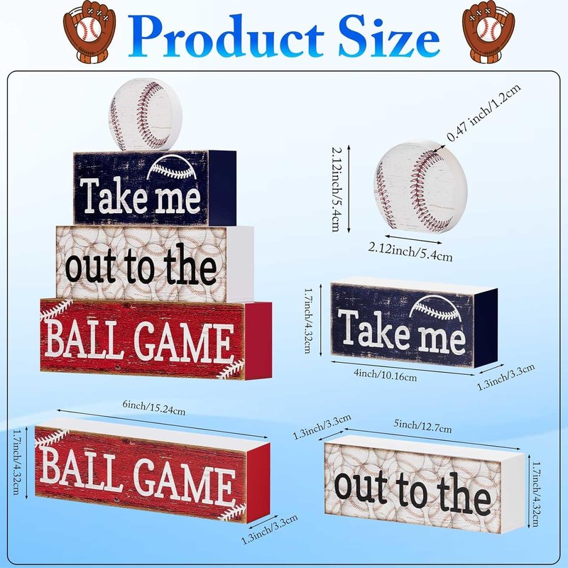 Baseball Party Table Decorations - 4 Pcs Wooden Sign Blocks | Centerpieces for Boys' Birthday, Sports Club & Home Decor