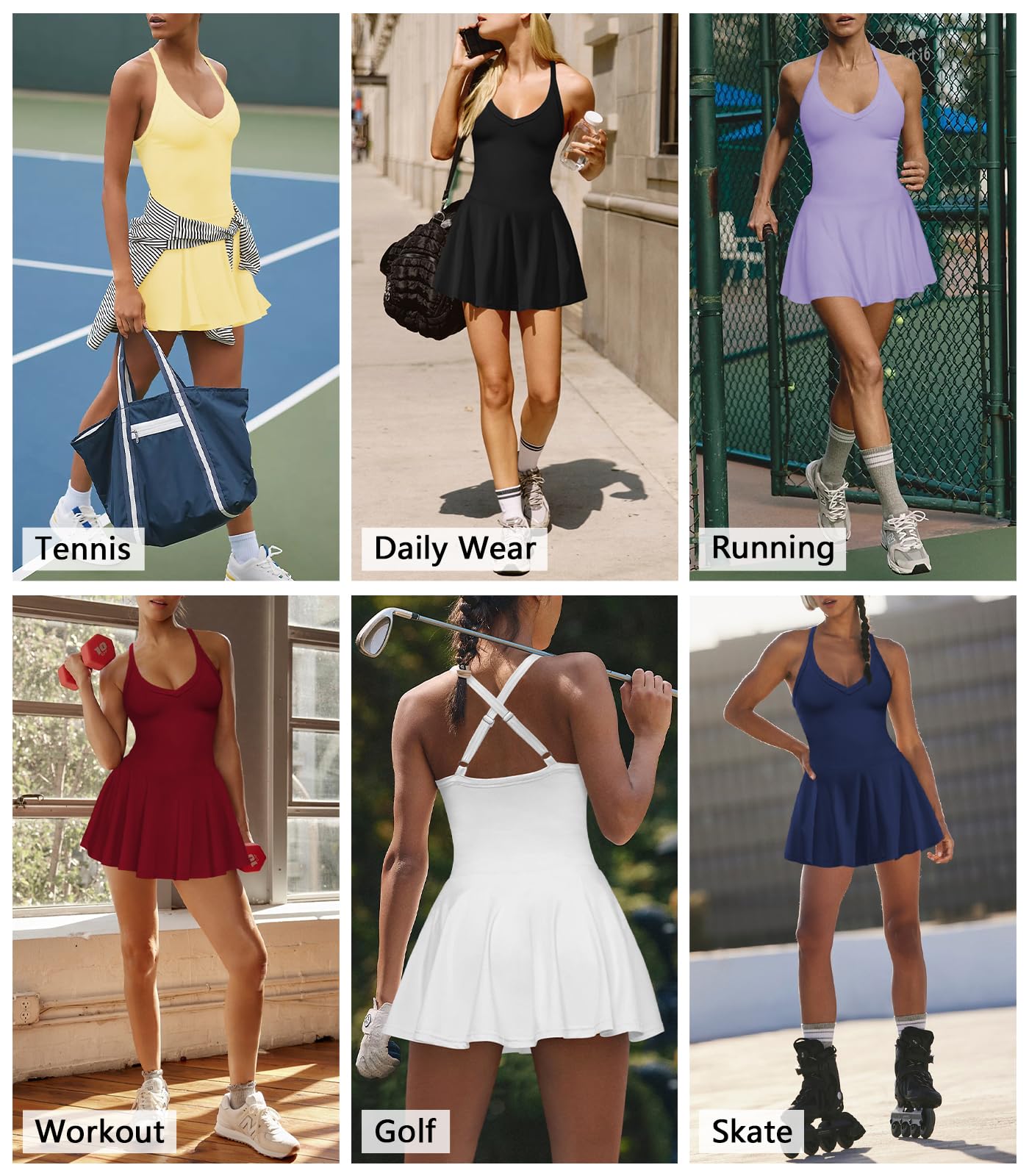 Hragc Women's Sexy V Neck Pleated Flowy Tennis Black Dress for Women Medium Athletic Golf Workou Active Summer Sleeveless Tank Mini Dresses with Shorts Pockets