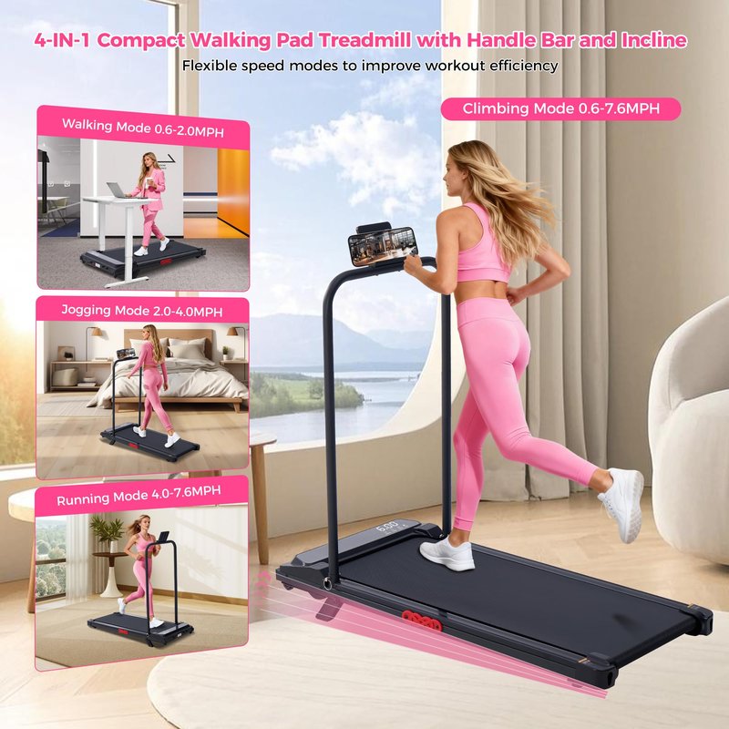 Walking Pad with Incline and Handle Bar, 2026 Upgrade Electric Small Walking Pads Treadmills with Handles, Compact Treadmill with Handles for Home Small Spaces, 3.5HP, 0.6-7.6MPH, 350LBS