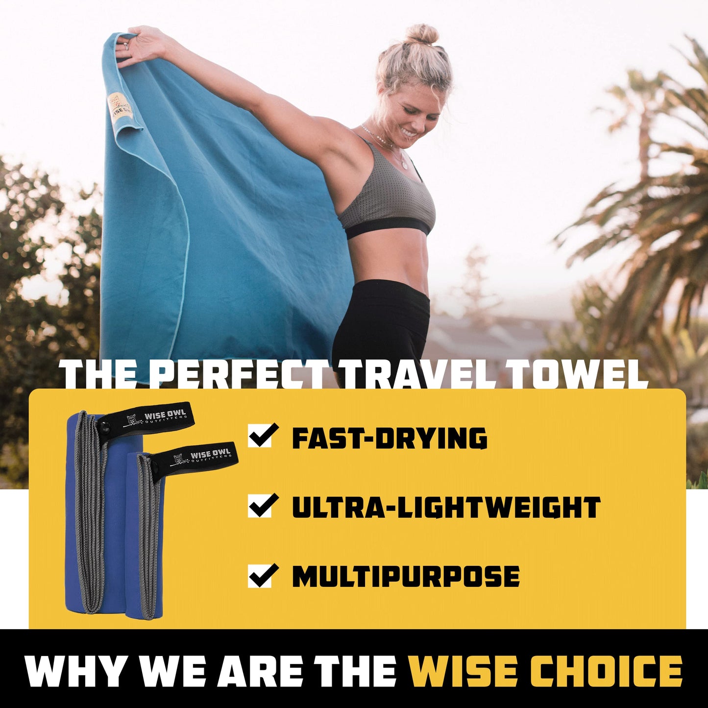 Wise Owl Outfitters Camping Towel - Camping Accessories, Quick Dry Microfiber Towel for Travel, Hiking, Yoga, Workout, and Backpacking, Marine Blue