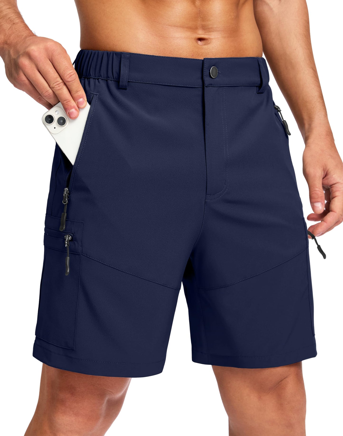 Pudolla Men's Hiking Cargo Shorts Lightweight 7" Travel Casual Shorts for Men Golf Work Outdoor with 5 Zipper Pockets(Navy 3X-Large)