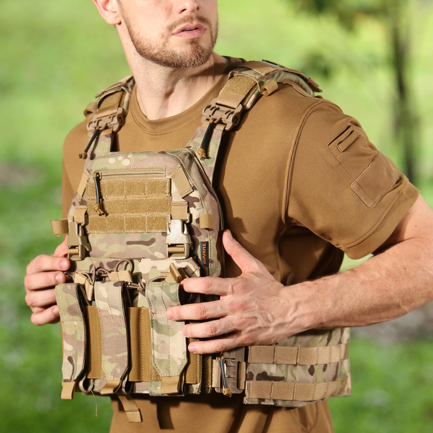 Tuxapo Tactical MOLLE Vests with Triple mag Pouch and Side Cummerbund Pouches, Quick Release Vests for Men