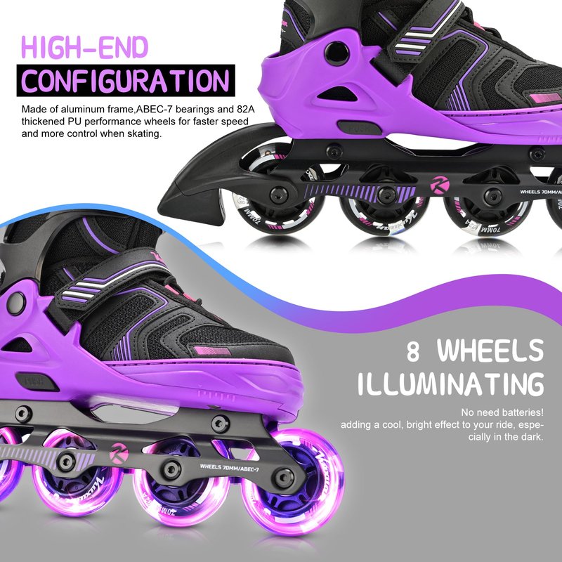 Kuxuan Skates Adjustable Inline Skates for Women Men, Kids Roller Skates Ages 4-12 with Light Up Wheels, Teen Skates for Beginner Girl Boy