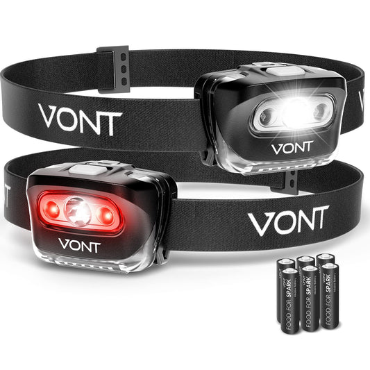 Vont LED Headlamp [Batteries Included, 2 Pack] IPX5 Waterproof, with Red Light, 7 Modes, Head Lamp, for Running, Camping, Hiking, Fishing, Jogging, Headlight Headlamps for Adults & Kids, Red