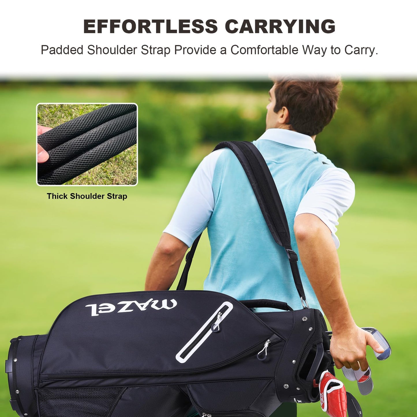 MAZEL Golf Cart Bag with 7-Way Full Length Dividers Top and 9 Pockets,Lightweight Golf Club Bag for Men & Women (Black)