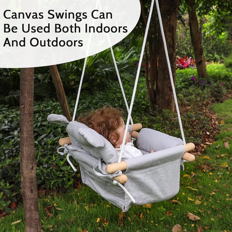 Baby Swing - Canvas Infant Swing for Indoor & Outdoor Use | Secure Wooden Hanging Seat for Toddlers