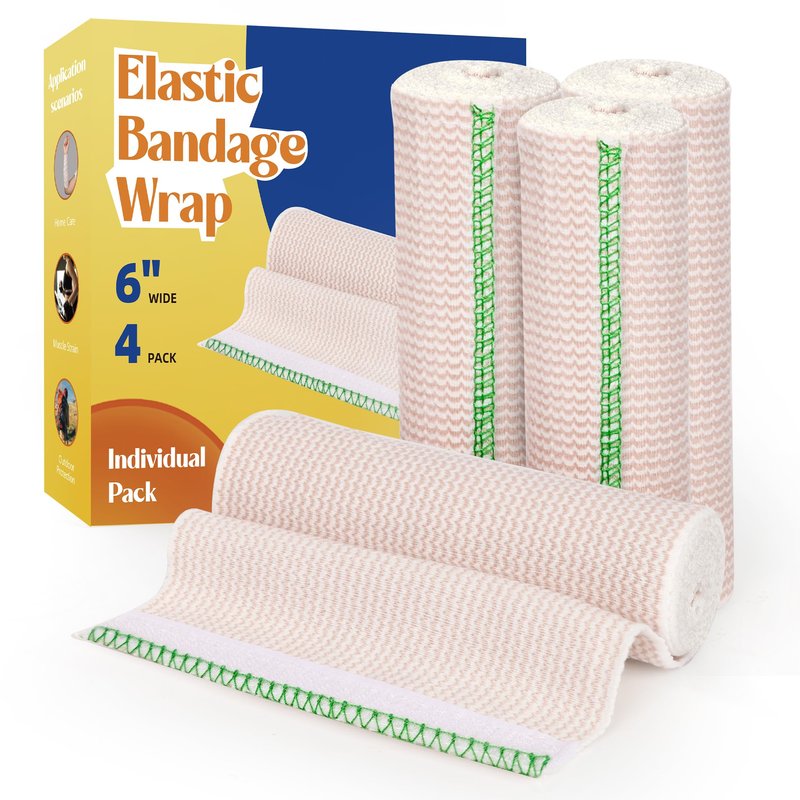 ZJCCTO 4 Pack Elastic Bandage Wrap | 6" Medical Bandage Wrap with Hook-and-Loop Fasteners on Both Ends Compression Wrap for Wounds Latex Free Stretch Bandage for Foot Arm Hand Ankle Injury