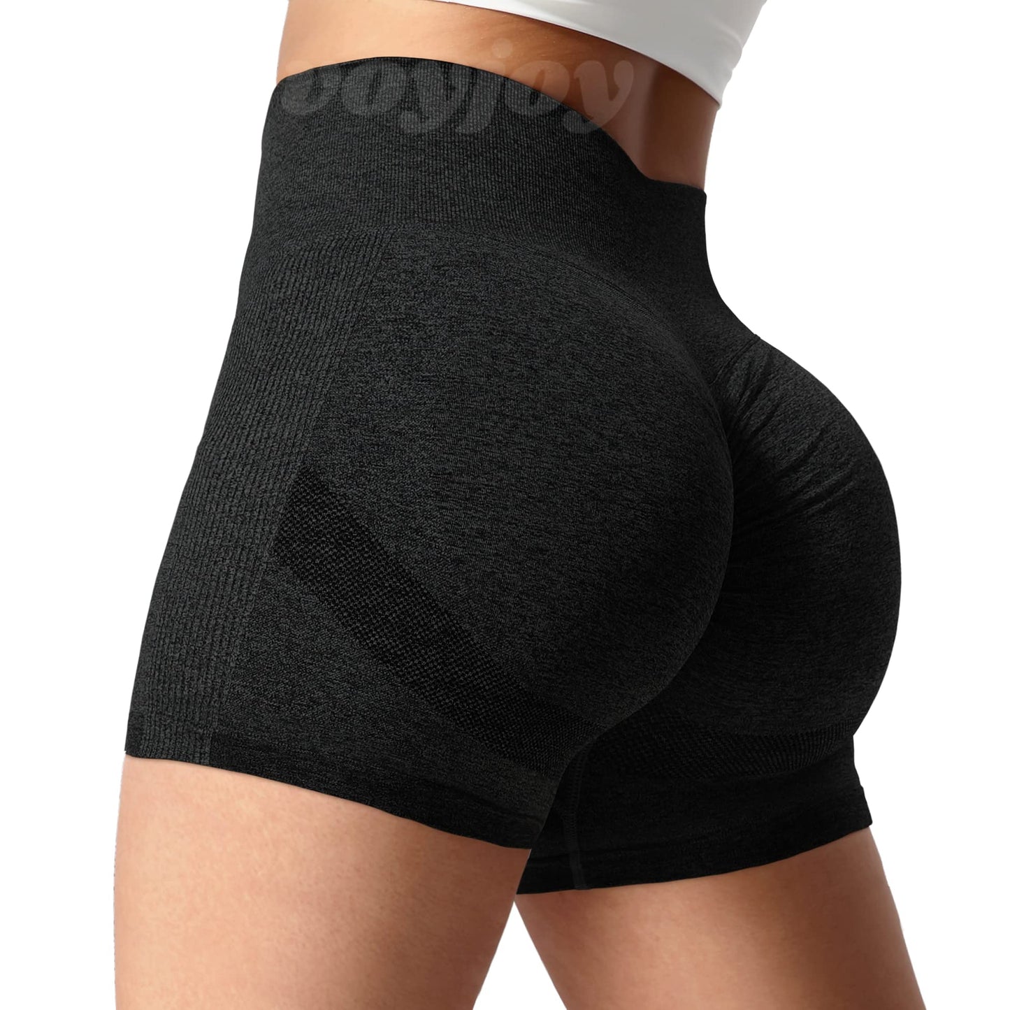 VOYJOY Women Workout Shorts 3.6" Scrunch Butt Lifting Gym Shorts Seamless Yoga Biker Shorts Black Lime