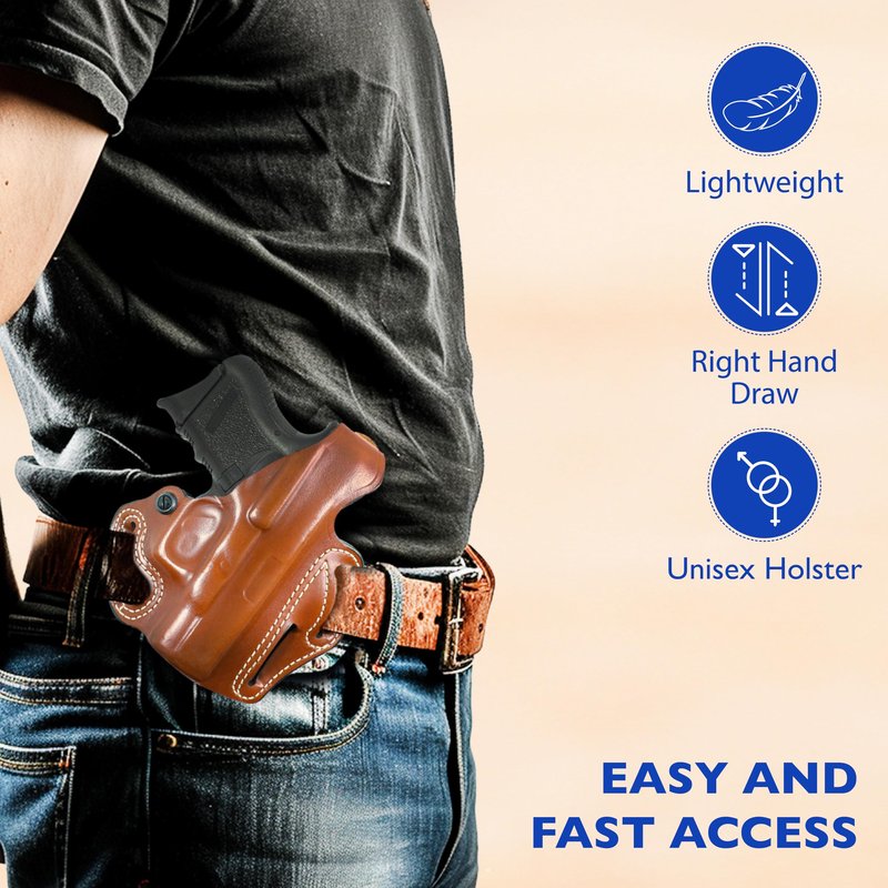 DeSantis Thumb Break Scabbard - OWB Leather Gun Holster for Men and Women, Outside the Waistband, Compatible with Glock 26, 27, 33 - Right Hand Draw, Tan
