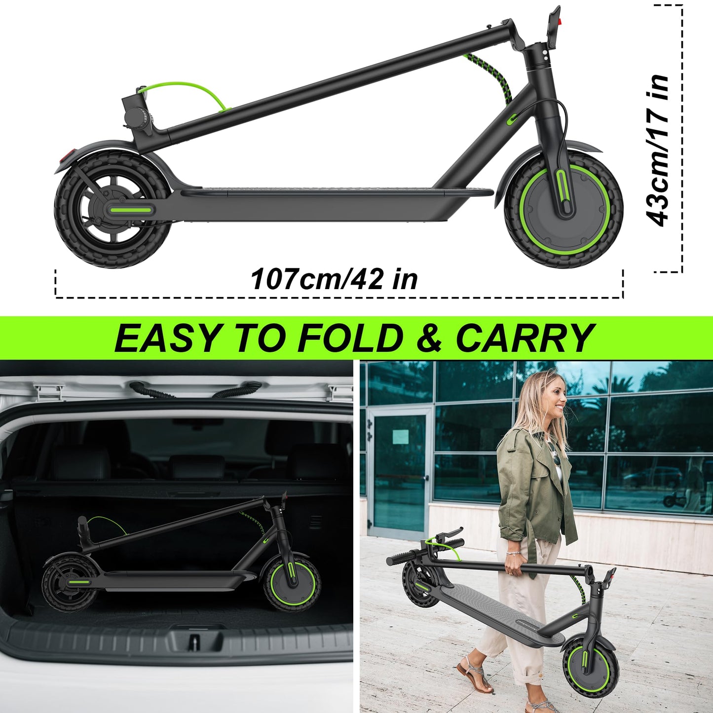 Aovowheel Electric Scooter for Adults, Folding E Scooter with 250W-500W Motor 16-24 Mph Top Speed, Max 15-60Miles Long Range,6.5''/8.5''/10''/14'' Solid Tires Commuting Scooters, Dual Brakes