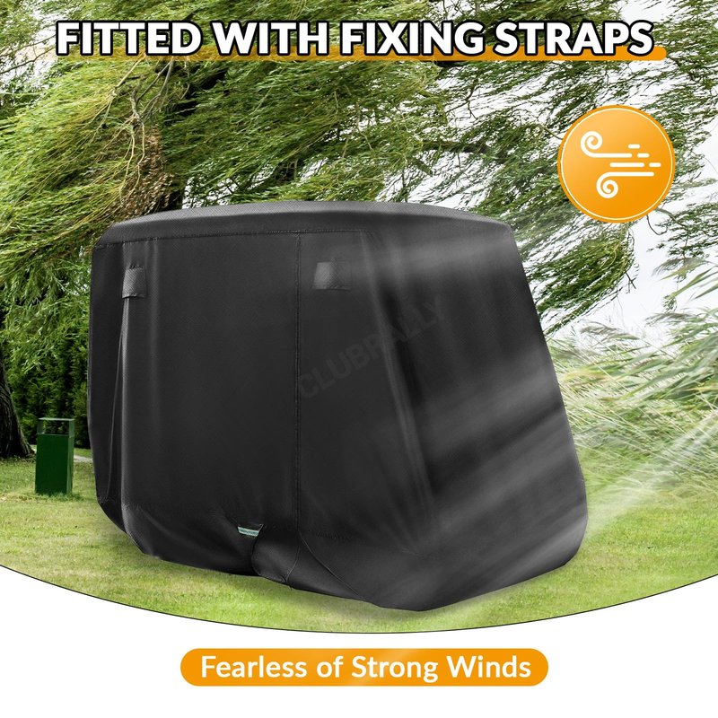 CLUBRALLY Golf Cart Cover with Doors and Reflective Stripes, 620D Waterproof Golf Cart Cover 2/4 Passenger for Club Car, EZGO, YAMAHA Golf Carts - Black