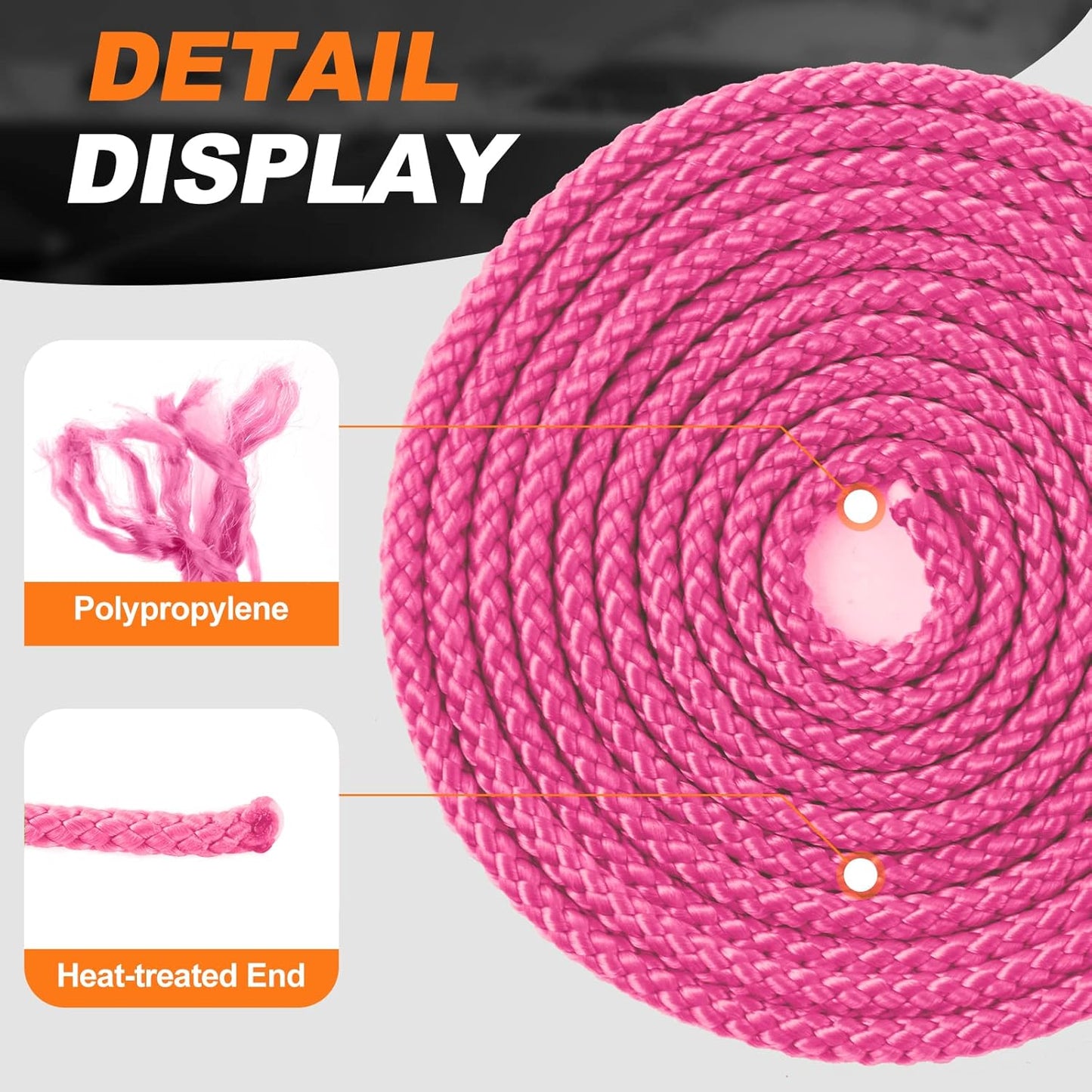 Utility Cord Diamond Braided 1/8" x 45' Polypropylene Rope - Heavy Duty General Purpose for Marine, Camping, DIY | Pink & Green, Orange