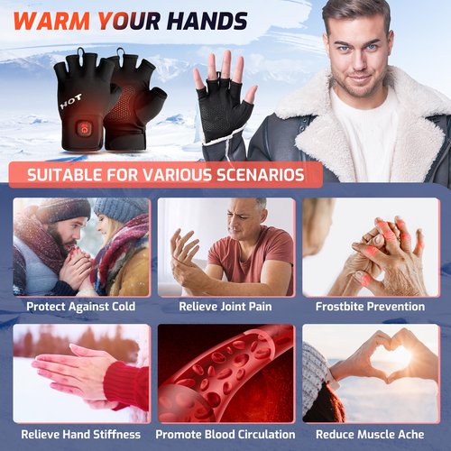 Heated Gloves for Men Women- Rechargeable Electric Touchscreen Cold Winter Work Arthritis Pain Relief Hand Warmers Hot Compress, Heated Gloves for Cold Winter Arthritis Hands Hunting Skiing (M)