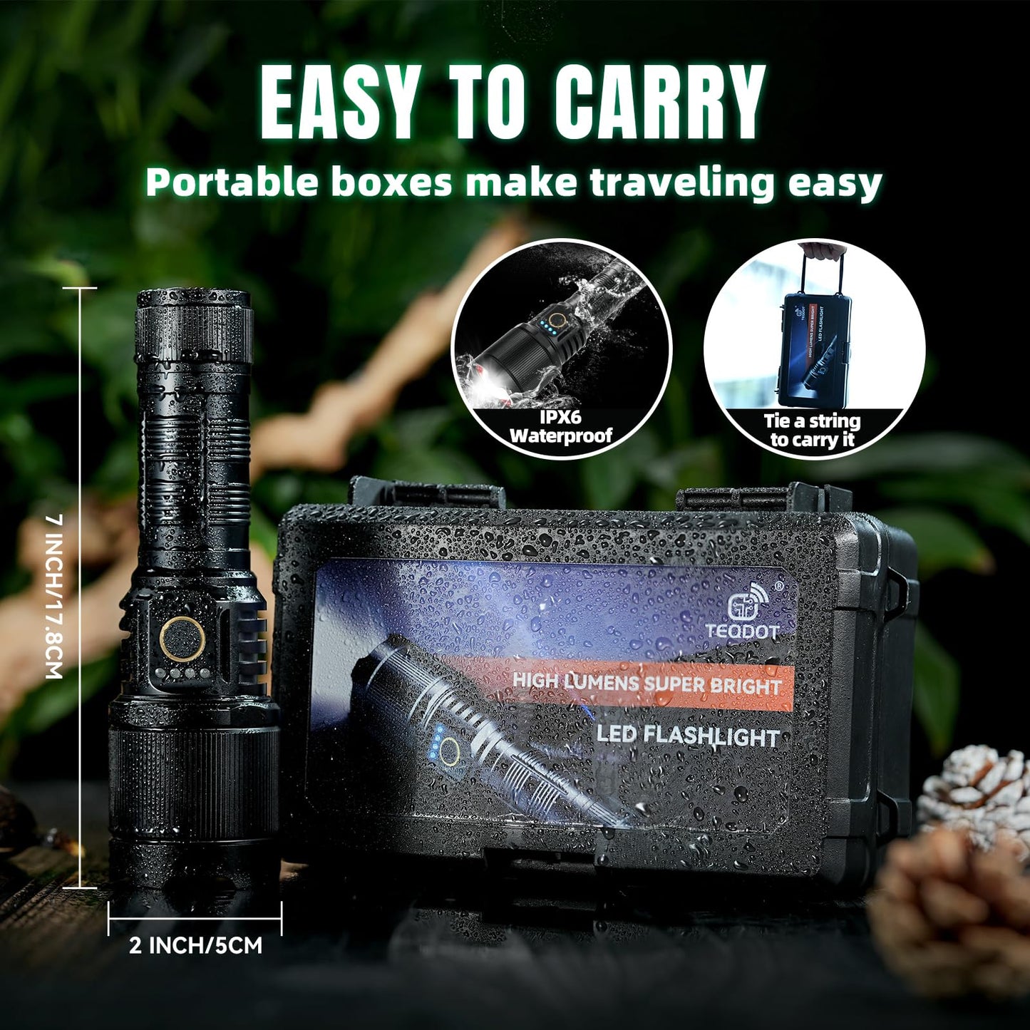 TECBOTT Rechargeable Flashlights 900000 High Lumens Super Bright LED Flashlight High Powered Tactical Flashlights Zoomable 3 Modes IPX6 Waterproof Handheld Flash Light for Camping Outdoor Emergencies