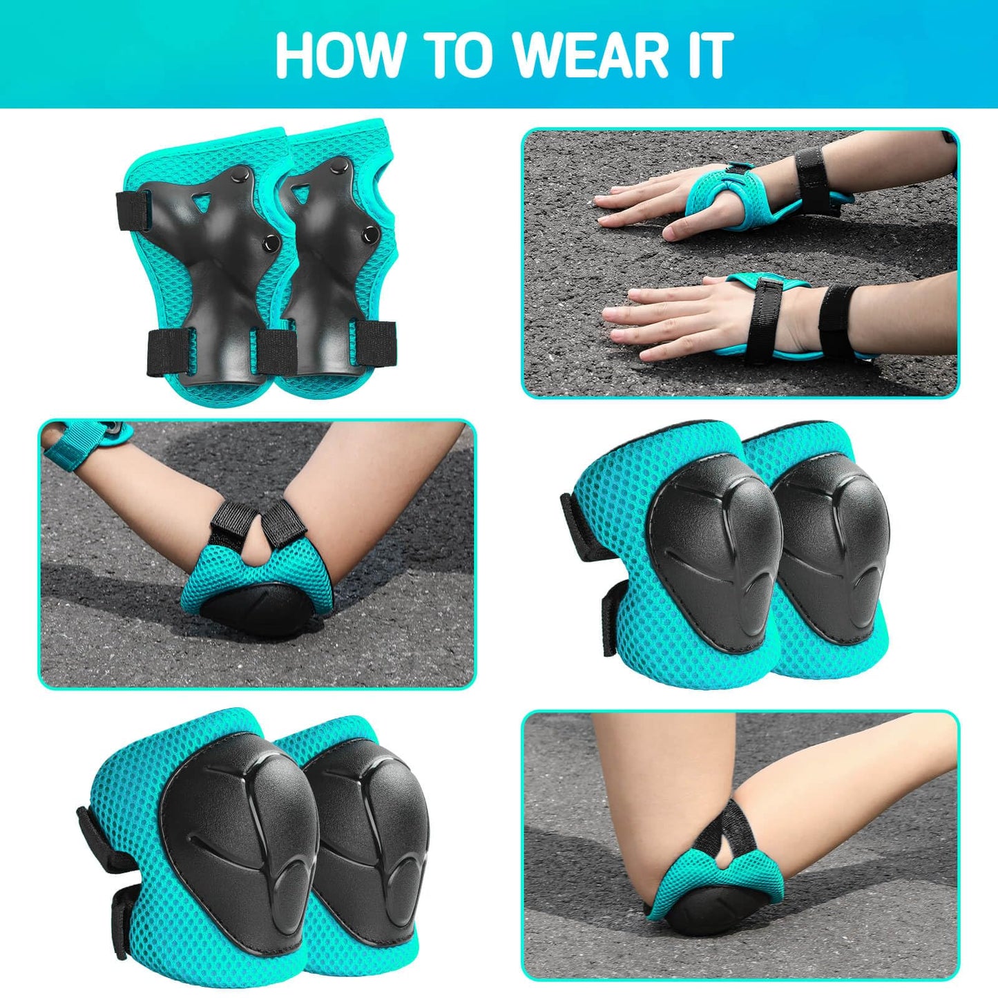 Wemfg Kids Protective Gear Set Knee Pads for Kids 3-8 Years Toddler Knee and Elbow Pads with Wrist Guards 3 in 1 for Skating Cycling Bike Rollerblading Scooter