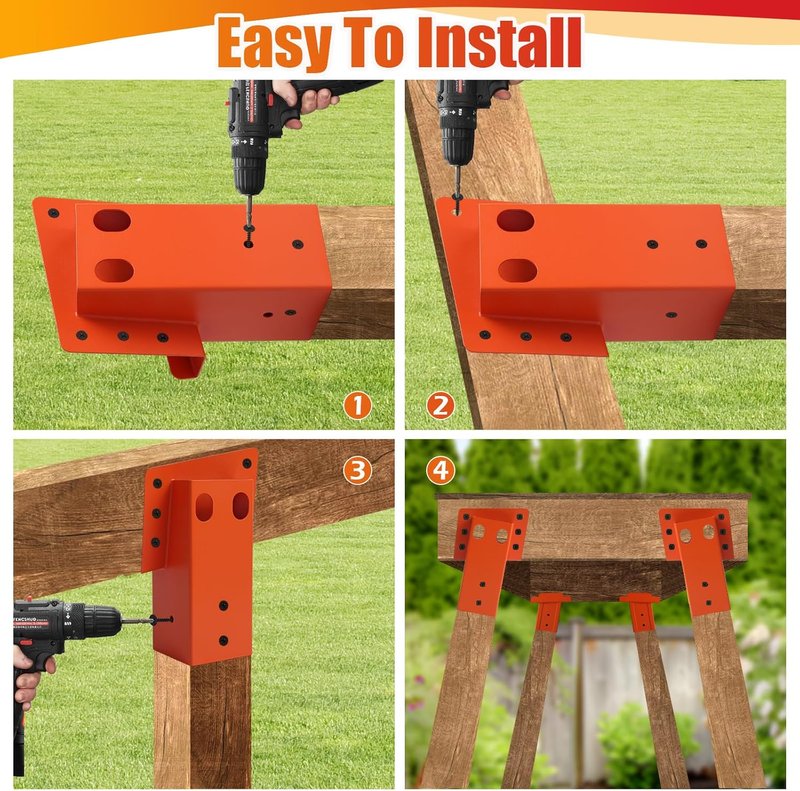 Deer Stand Brackets - Heavy-Duty 4x4 Mounting Brackets for Hunting | 4 Pack, Orange Finish