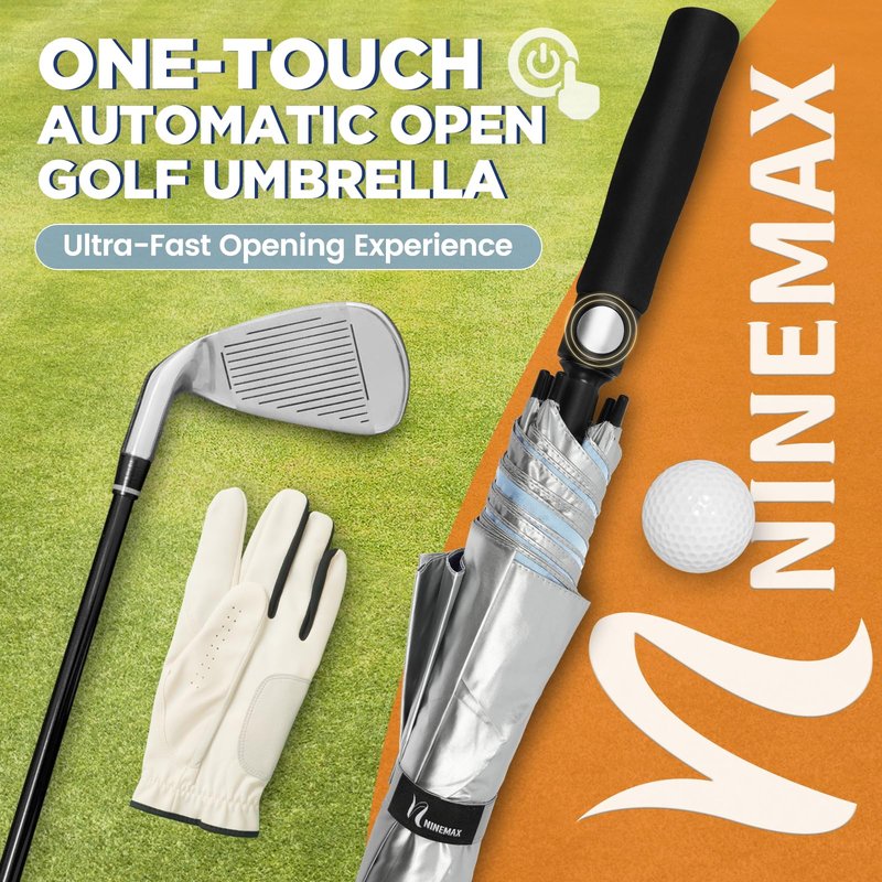 NINEMAX UV Potection Golf Umbrella, 62 Inch UV Umbrellas for Sun Blocking Large Windproof for Rain (Sliver Light Blue)