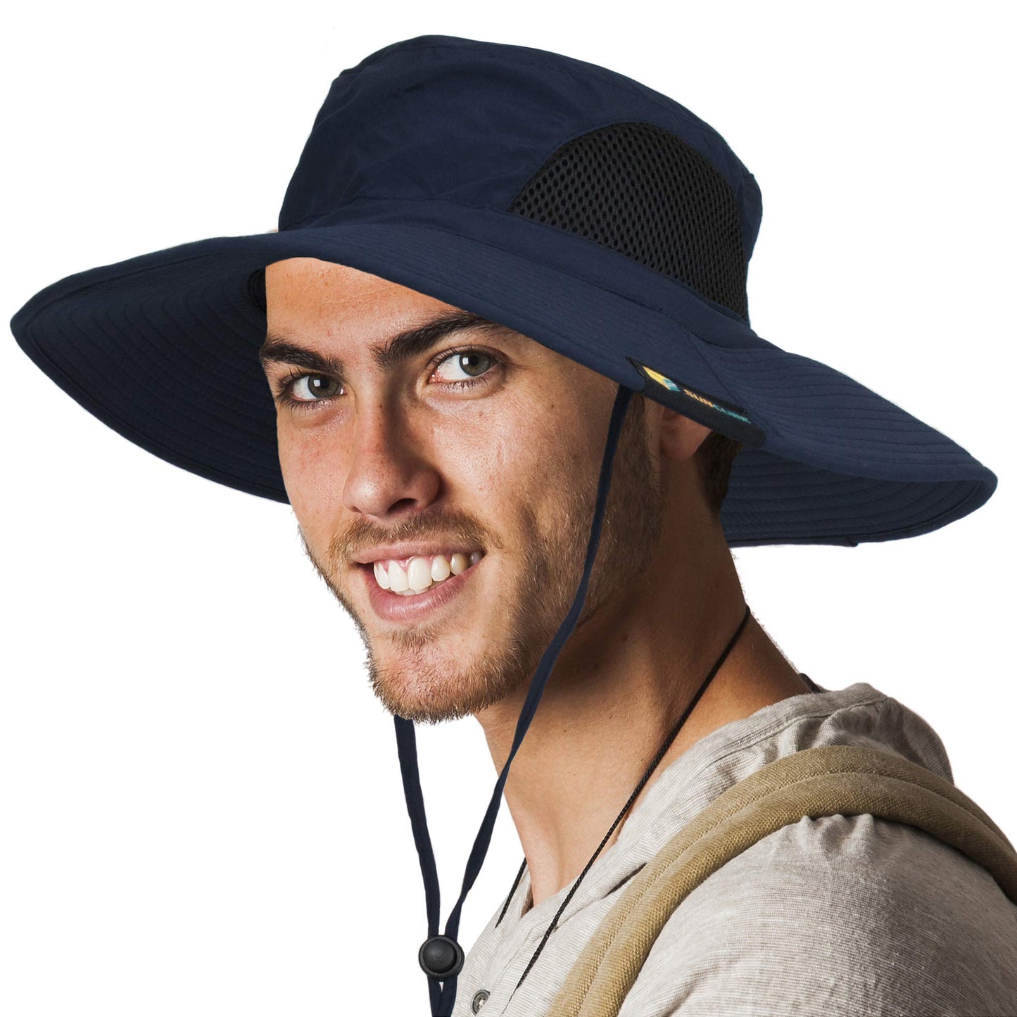SUN CUBE Wide Brim Sun Hat for Men & Women, UPF 50+ UV Protection, Breathable Mesh Boonie Hat with Adjustable Chin Strap, Packable Fishing Hiking Safari Hat, Navy