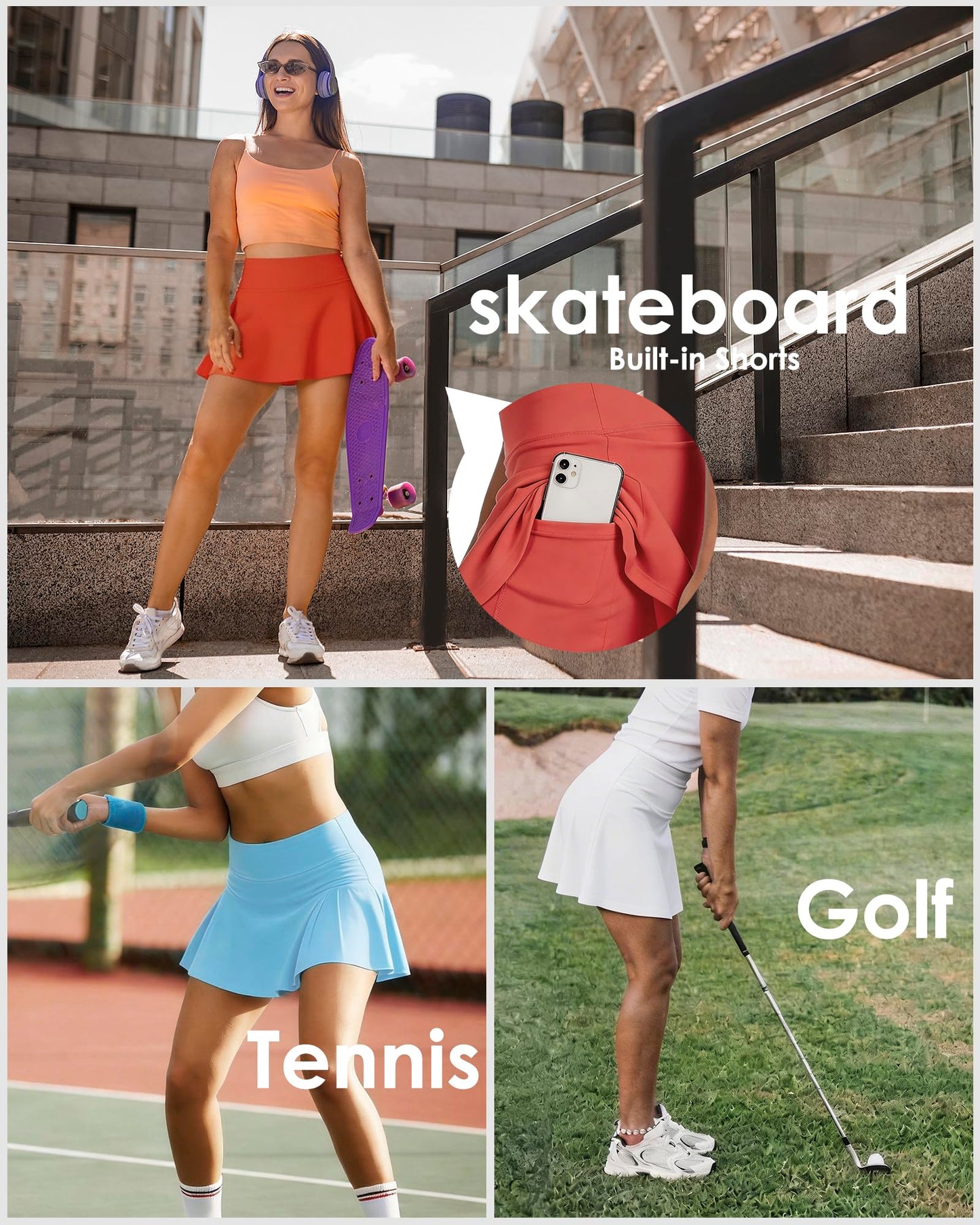 Shdykj Women Tennis Workout Skirts High Waisted Athletic Skirt with Inner Shorts Pockets,Soft Lightweight Golf Running Skirt Black